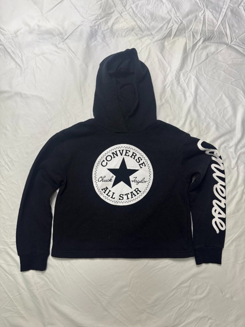Converse Black Cropped Hoodie Girls Large (12-13Y)